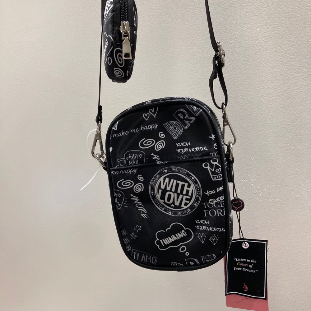 LIKE DREAMS Black Graffiti Nylon Crossbody Purse w/Coin Pouch - Picture 3 of 5